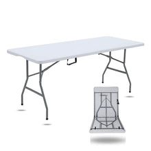 New Home Era 6ft Foldable Heavy Duty Plastic Table - Ideal for Indoor & Outdoor Events: Parties, Picnic, Camping, Weddings, Catering, and Garden Dining - Portable Fold-in-Half Utility Table (White)
