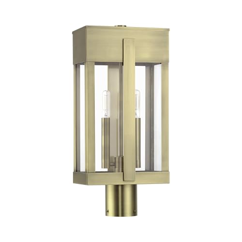 Livex Lighting, 28964-01, Berksford Collection, 2 Light Antique Brass Large Outdoor Post Top Lantern with Clear Glass