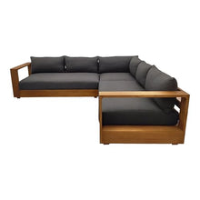 Santorini Outdoor Grey Olefin Fabric & Natural Teak Sectional Sofa