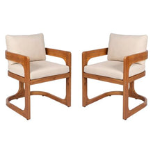 Christopher Knight Home Zeke Outdoor Dining Chairs Set of 2, Acacia Wood Dining Chairs with Water-Resistant Cushions, Patio Side Chairs with U-Shaped Sled Base & Curved Armrests, Beige + Teak