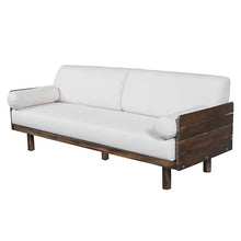 Christopher Knight Home Outdoor Acacia Wood Patio Sofa, 3 Seat Outdoor Couch with Cushions and Removable Bolster Pillows, Modern Wooden Frame Patio Furniture for Backyard Garden Poolside, Aged Teak