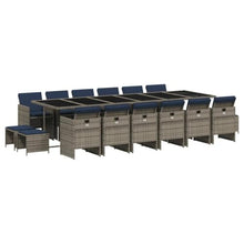 Keeushr 9-Piece Outdoor Table and Chairs Set for 8 People, Gray, Black, Navy Blue PE Rattan Garden Dining Set with Rectangular Table, Foldable and Stackable Patio Furniture