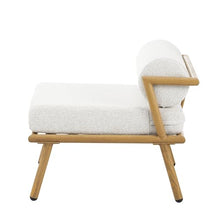 GDFStudio Outdoor Upholstered Lounge Chair, Patio Teak-Finished Iron Club Chair with Beige Cushion,Stylish Comfortable Accent Chair Lounge Seating for Patio,Garden,Porch,Balcony 26"