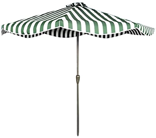 Outdoor Garden Parasols Parasol 9ft / 2.7m Fashion Stripes Garden Table Umbrella with Crank Handle for Outdoors for Patio/Beach/Pool Umbrellas UV50+ Without Parasol Base,Green and White Stripes-A