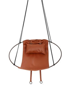 Hanging Hammock Swing Chair Single Person Round Design Metal Frame for Indoor Outdoor Use Seat... - Terracotta/Brown