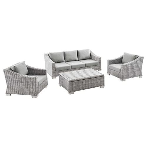 Conway 4-Piece Outdoor Patio Wicker Rattan Furniture Set in Light Gray Gray