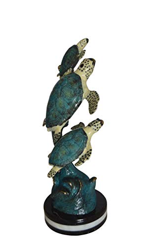 NIFAO Three Turtles, Marine Life Medium Bronze Statue, 15" L x 9" W x 24" H