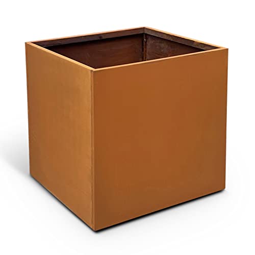 GZGNEEVL Corten Steel Planter Box 32 Inch Large Square Cube Rustic Metal Outdoor Planter