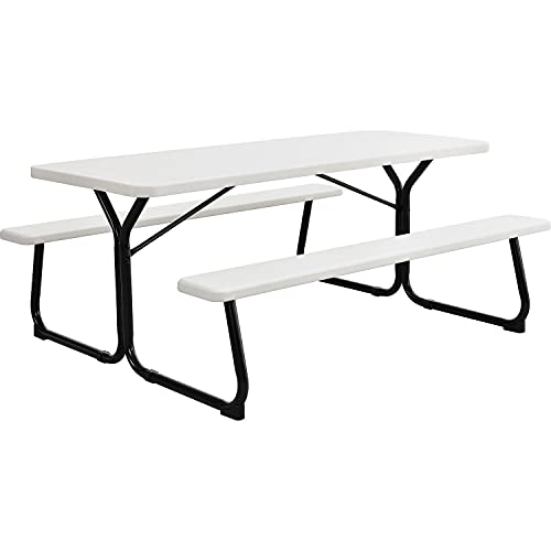 Global Industrial Outdoor 6 ft. Plastic Picnic Table, White, 1000 lbs. Cap.