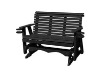 5 FT Black Amish-Made Porch Glider – 1000 lb Heavy-Duty Poly Lumber wood Roll Back Glider – USA Crafted HDPE Outdoor Seating Furniture - Stainless Steel Hardware – Smooth, Quiet Glide - CupHolders