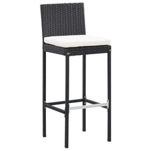 LPERTGFHU 7-Piece Patio Bar Set, Poly Rattan Outdoor Garden Furniture with Acacia Wood Tabletop and Cushioned Stools, Black