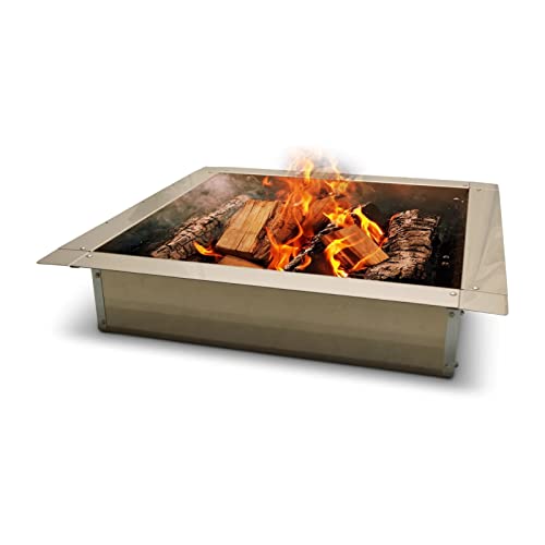 Firebuggz Heavy Duty Stainless Steel Fire Pit Ring Insert for Outdoors - 36" Square Insert, 44" Outside Flange, 9" Height