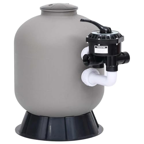 Swimming Pool Sand Filter with 6-Way Valve, Side Mount Filtration System for 0.75 HP Pumps, High-Density Polyethylene, Grey, 1.5 inch Connection