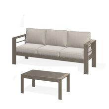 callmego Stylish All-Weather Metal Patio Ottoman with Thick Cushioned Seat for Outdoor Living Spaces and Backyard Relaxation (Light Khaki+Beige + Olefin-2)