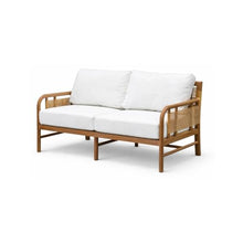 Hives & Honey Westwood Outdoor Loveseat, 58" Grade-A Teak Patio Sofa with Handwoven Rope, Quick-Dry Cushions, Modern Outdoor Seating, White
