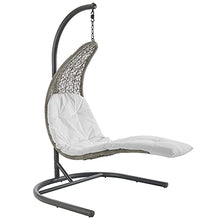 Modway Landscape Wicker Rattan Outdoor Patio Porch Chaise Lounge Hanging Swing Chair Set with Stand in Light Gray White