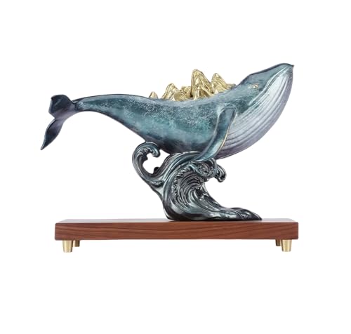 FENGSHUI-CAISHEN Pure Copper Whale Statue Blue