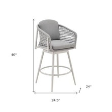 HomeRoots 40" Light Gray Metal Swivel Outdoor Counter Height Bar Chair with Footrest Grey