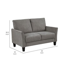 Benzara Xumo Loveseat, Taupe Gray Fabric, 56 Inch, Black Tapered Wood Legs