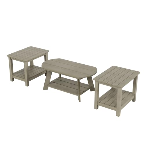 WestinTrends Tuscany Tuscany 3-Piece HIPS Outdoor Adirondack Coffee Table and Two Side Table Set, Weathered Gray