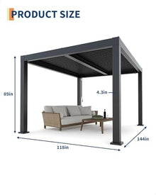 12x16FT Louvered Pergola, Modern Style Outdoor Pergola with Adjustable Louvered Roof, Reinforced Aluminum Frame, Integrated Drainage System, Hardtop Gazebo for Patio, Deck, Gray
