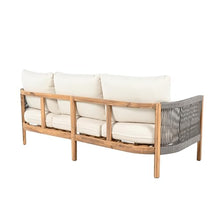 Christopher Knight Home Havets 77"W Outdoor 3 Seater Sofa, 6" Thick Cushion Couch, Acacia Wood Bench Sofa, Comfy Woven Rope Armchair, Spacious Seating Bench Couch for Backyard Garden Porch, Gray+Beige