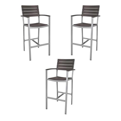 Home Square Aluminum Frame Patio Bar Arm Stool Set of 3 Espresso