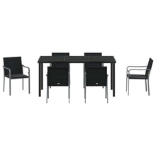 FUDUGEHMIOFWFJJ Modern 7-Piece Outdoor Dining Set, Black and Grey PE Rattan Patio Furniture with Table and Chairs, All-Weather Garden Set for Backyard, Balcony, Terrace