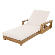 Merax Acacia Wood Chaise Lounge with 1 Double-Fold Cushion Chaise, Cream