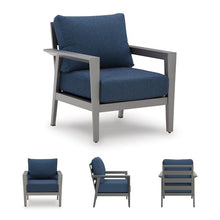 Signature Design by Ashley Gali Casual Nuvella Weather Resistant Fabric Outdoor Sofa/Chairs/Table Set with Cushion and Throw Pillows, Set of 4, Blue & Light Gray