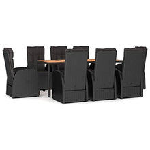 LKJVFCPW 9 Piece Outdoor Dining Set, Black Poly Rattan Patio Furniture with Adjustable Chairs and Acacia Wood Tabletop, Garden Seating for 9