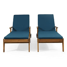 Christopher Knight Home Jason Outdoor Chaise Lounge with Water Resistant Cushion - Acacia Wood - Teak/Blue (Set of 2)