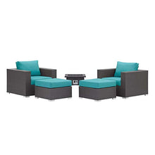 Modway Convene Wicker Rattan 5-pc Outdoor Patio Sectional Set with Fire Pit in Espresso Turquois
