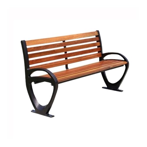mifortune-e Garden Bench, Brown Park Outdoor Bench Aluminum Legs Wooden Seat Plank Chair Resting Backrest,for Patio