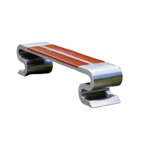 ZTHYSHXA Park Bench Backless Park Chair Outdoor Bench Stainless Steel Frame Wooden Seat Plate Rest Area(Large)