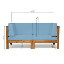 Christopher Knight Home Brava Outdoor Modular Acacia Wood Loveseat with Cushions, Teak and Blue