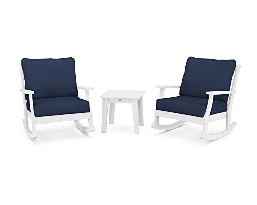 POLYWOOD® Braxton 3-Piece Deep Seating Rocker Set in White/Spectrum Indigo