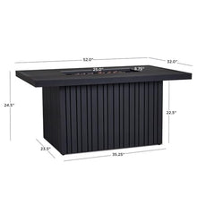 Pemberly Row 52" Rectangle Aluminum Propane Fire Pit Table, Black Coral Finish, 50000 BTU, Weatherproof Outdoor Patio Coffee Table with Burner Lid, Lava Rock, Storage Cover, Adjustable Flame Height