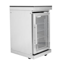 Outdoor Kitchen Island Beverage Refrigerator Cabinet,Single Door Undercounter Cooler with Granite Countertop,Glass Front,Adjustable Shelves,Locking Casters,Quiet Compressor for Patio Bar (Silver)