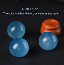FOTCFATEV Aquamarine Crystal Sphere Blue Gemstone Ball Sculpture Figurine with Wooden Stand for Home Decoration Fengshui,26mm
