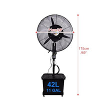 CUTPOIY Portable Pedestal Misting Fan Outdoor Cooling Fan with 3 Speeds & 42L Water Tank for Workshop, Patio, Garden, 71cm/28in
