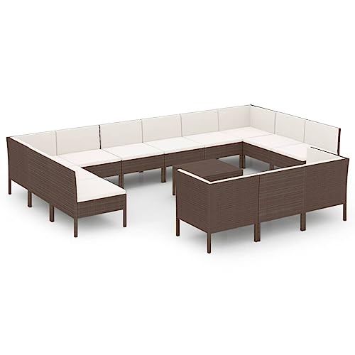 GPWERSDF 14 Piece Outdoor Furniture Set, PE Rattan Garden Lounge Set with Waterproof Cushions, Brown Modular Patio Seating for Balcony