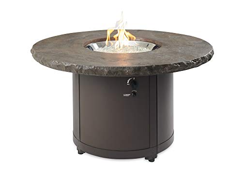 Outdoor GreatRoom Co Propane Fire Pit Table - Beacon Gas Fire Pits for Outside Patio - 48 Inch Round Concrete Firepit Fire Table with Matching Tabletop Cover, Powder-Coated Metal Base - Bronze