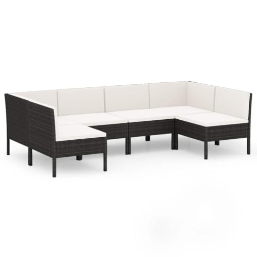 6 Piece Patio Lounge Set with Cushions, PE Rattan Outdoor Furniture