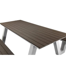 Pemberly Row Modern Aluminum Frame Outdoor Picnic Table, 86"W x 74"D x 30"H, Gray Finish, Durable Polyresin Slats, Rust-Proof Aluminum, Seats 10, Easy Assembly, Stylish Patio Dining Table for Outdoor