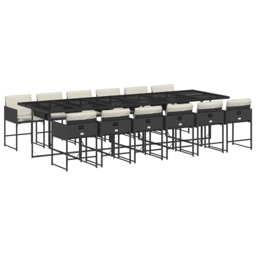 LKJephalotrope 13 Piece Patio Dining Set, Black PE Rattan Outdoor Furniture with 129.9" Tempered Glass Table and 12 Chairs, Space Saving Cube Set for Garden and Backyard