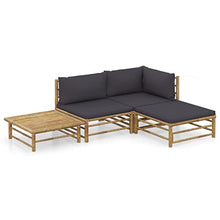 KPOTUERTU 4 Piece Bamboo Patio Lounge Set with Dark Gray Cushions, Modular Outdoor Seating with Removable Washable Covers