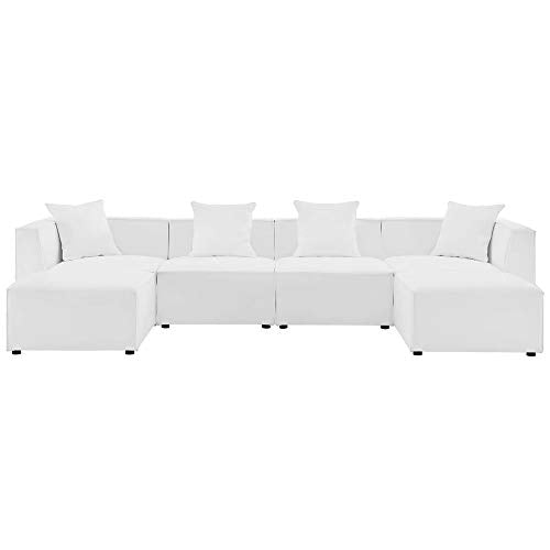 Ergode Outdoor Patio Saybrook Upholstered 6-Piece Sectional Sofa | Comfortable & Stylish | All-Weather & UV-Resistant | French Piping | Aluminum Frame | 300 lbs Weight Capacity