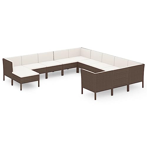 AMBERARD 12 Piece Patio Lounge Set with Cushions Poly Rattan Brown Furniture Set