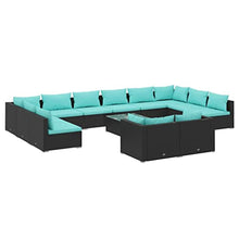 KGTKGTYER 13 Piece Patio Lounge Set with Cushions, Modular Outdoor Furniture Sofa, Black PE Rattan Garden Seating Group with Blue Pillows